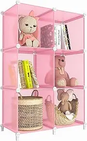 HOMIDEC 6-Cube Storage Shelf, Storage Bookcase Bookshelf with Metal Hammer, Storage Cubes Organizer Cabinet for Kids, Closet, Bedroom, Bathroom, (11.8x11.8x11.8 inch), Light Pink