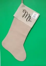 Christmas Stocking "Mr." Burlap Brown 19" Hobby Lobby