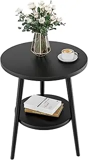 Uptyia 2-Layer Round Coffee Table,End Tables for Living Room, Side Tables, Sturdy and Easy Assembly,Double-Deck Round Wood Look Accent Furniture with Metal Frame (Black)