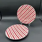 SET OF 2 Crate & Barrel Red And White Striped Salad/Dessert plates-8 1/4” NWT