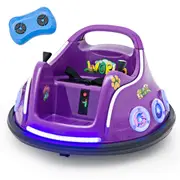 Costway 12V Electric Bumper Car 360° Spin Kids Ride On Car RC Race Vehicle w/USB & Bluetooth & MusicGift Purple