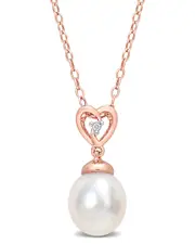 Rina Limor Rose Gold Over Silver White Topaz 8-9mm Pearl Rose Pendant