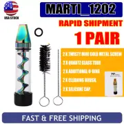 1 Pair New Design Mini Spiral Smoking Pipe Glass Metal Tip With Cleaning Brush