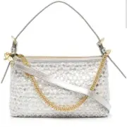 ZAC Posen Silver Beaded Zip Top Crossbody Bag