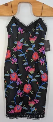 Aidan Mattox Dress size 2 Black Embroidered Colorful Floral Spaghetti Strap NWT
