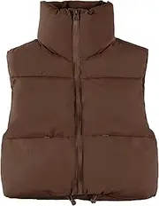[Lianlive] Womens Cropped Puffer Vest Zip Up Stand Collar Sleeveless Crop Padded Vests Gilet