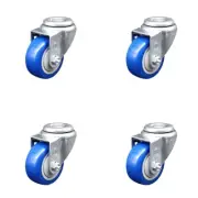 3.5 Inch SS Blue Polyurethane Wheel Swivel Bolt Hole Caster Set Service Caster