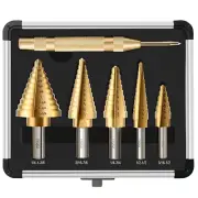 6 Pcs Step Drill Bit Set, High Speed Steel Unibit Drill Bits, Stepped up Bits &
