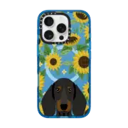 iPhone 16 Pro Impact Case MagSafe Compatible Dachshund black and tan dog breed clear case transparent sunflower florals summer cell case iphone dog breed pet art