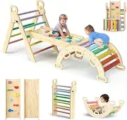 Pikler Triangle Set, 7-in-1 Foldable Climbing Toys Set, Wooden Climbing Toys with Ramp, Arch and Ladder, Montessori Climbing Set, Jungle Gym for Kids