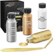 Liquid Gold Leaf Paint Set, Alcohol-Based Metallic Gold Paint, Ultra Shiny Gold, Bronze, Silver Leaf Paint with Varnish, Quick-Drying Gilding Paint for Crafts, DIY, and Resin Projects, 4 pcs x 1 fl oz