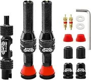 MUQZI Tubeless Schrader Valve Stems Kits - Alloy Bike Tubeless Tire Valve Stems for MTB and Road Bike with Removal Tool - Color Options