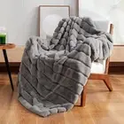 Faux Fur Throw Blanket for Couch, Cozy Soft Plush Thick Throw(50" x 60") Grey