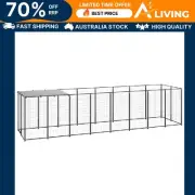 Dog Kennel Black 4.84 m² Steel Outdoor Pet House Large Dog Shelter Backyar 82200