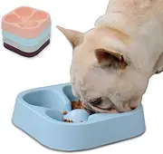 Hifrenchies Healthy Slow Feeding Dog Bowl for French Bulldog -Slow Feeder Dog Bowl No Chocking Dog Cat Food Water Bowl with Four-Leaf Clover Pattern (Blue)