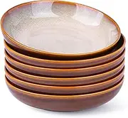 LERATIO Large Pasta Bowls,38oz Ceramic Pasta Bowls,9.0" Reactive Glaze Pasta Bowl Set of 6,Microwave & Dishwasher,Oven Safe,Wide Serving Bowls for Salad,Pasta,Fruit,Scratch Resistant-Khaki
