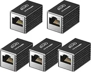 RJ45 Coupler, 5 Pack Ethernet Adapters Female to Female, Ethernet Cable Extender Adapter, 8-Pin Modular Straight Through, Network Connector for Cat8/Cat7/Cat6/Cat6a/Cat5 Ethernet Cable(Metallic Black)