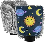 Fake Glitter Cartoon Sun Moon Car Wash Mitts Microfiber Non Scratch Hand Mitt Car Wash Glove Car Drying Mitt
