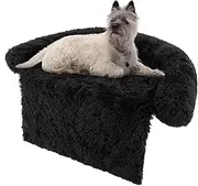 Costway Plush Calming Dog Couch Bed, Dog Sofa Bed for Furniture Protector w/Anti-Slip Bottom, Detachable Washable Cover, Soft Neck Bolster, Plush Mat for Small/Medium/Large Dogs & Cats (Black-M)