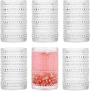 Dingerjar Hobnail Drinking Glasses set of 6（13 oz） Hobnail Water KItchen Glassware, Embossed Vintage Juice Glasses Tall Bar Drinkware