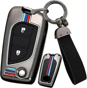 ontto Zinc Alloy Car Key fob Cover Fit for Toyota Yaris Aygo Avensis Hilux Highlander Crown Camry Collara Reiz Scion Keyring Folding Key Case Shell Holder Bag Keychain Accessories 2 Button Black