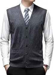 [Generic] Men Vest Sleeveless Knit Buttons Down Basic Sweater Cardigan Thick Pockets Cardigan Sweater Vest