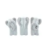 Set of 3 Elephants - White 10cm Hear See Speak No Evil Elephant Ornaments