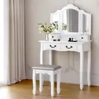 Dressing Table Stool Set Foldable Mirror White