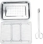 3Pcs Set Stainless Steel Portable Folding Barbecue Grill BBQ Grilling Rack Tray Clip Set for Outdoor Camping Picnic Garden Parties