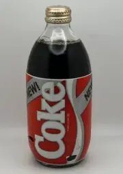 Vintage New Coke Coca-Cola Formula 1985 Hot Gold Cap Sealed 16 oz Glass Bottle F