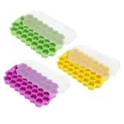 Ice Cube Mold(Set of 3), 37 Grid Ice Cube Tray with Lid(Yellow,Purple,Green)