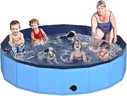 CACSPS 97" x 12" Foldable Dog Pool - Collapsible Hard Plastic Kiddie Pool for Dogs & Kids, Non-Slip Pet Bath Tub for Outdoor Backyard Use, Lightweight & Portable (Blue)