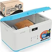 SereneLife Locking Storage Container Bin, 21 Gallon Capacity Lockable Box, Integrated Combination Lock, Heavy Duty Plastic Trunk With Side Carry Handle Grips, Usable As Item Organizer Or Food Locker