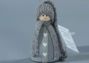 LARSSONS TRANEMO Wool Wood Sweden Santa Gnome Tomte GREY#3 Figurine 3.5”