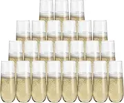 24 Champagne Flutes Set, Clear PET Plastic Champagne Toasting Glass.Premium Quality, Stemless, Recyclable, Unbreakable, BPA Free - Ideal Weddings, Birthdays, Party's (9 Oz)