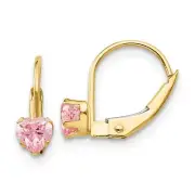Madi K Kid's Earrings 14k Yellow Gold Leverback Pink Cubic Zirconia