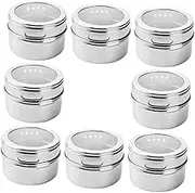 Amosfun 8pcs Magnetic Spice Jar Jars Stickers Fridge for Tin Spices Canisters Spice Container Magnets Cabinet Spice Organizer Magnetic Spice Storage Container Stainless Steel Silver