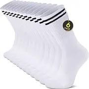 [YouShow] 6 Pairs of Men's Women's Tennis Socks Sports Socks Crew Breathable Retro Cotton Socks White Black