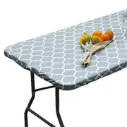 Rectangle Table Cloth Fitted Plastic Table Cover Elastic Edge Vinyl Folding Tablecloths for Picnic Party -Grey