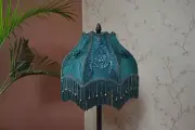 Lampshade scallop teal green hand-stitched table lampshade floor lampshade