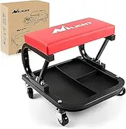 Nilight Rolling Mechanic Seat, 250 LBS Capacity Padded Mechanic Stool with Tool Tray Storage, Auto Repair, Red