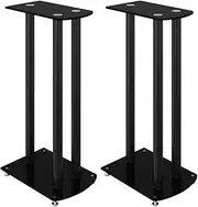 vidaXL Modern Speaker Stands in Black Tempered Glass - Aluminium 3 Pillars Design, Sturdy, Durable with Wire Management, Anti-Slip Base