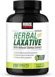 Force Factor Herbal Laxative for Constipation Relief for Adults, Digestion Supplement Made with Senna to Cleanse, Detox, and Soothe, Laxatives for Constipation for Women and Men, 250 Tablets