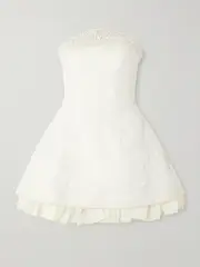 [Clio Peppiatt] Clio Peppiatt - Olympia Strapless Faux Pearl-embellished Stretch-tulle Mini Dress - Ivory - XS XS Ivory