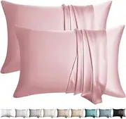WLOSJ 100% Silk Pillowcase for Hair and Skin Set of 2 Queen Size 19 Momme Mulberry Silk Pillow Case Soft Breathable Cooling with Hidden Zipper Set of 2, Pink