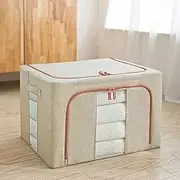 66L Beige Opeings Clothes Storage Bin,Large Storage Bag with Metal Frame,Oxford Fabric Storage Box,Foldable Storage Bin for Clothes,Clothing Storage Bin for Clothing,Blanket,Comforters,Bedding,Quilt