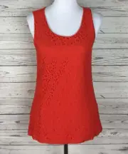 Banana Republic Red Lace Front Overlay Sleeveless Knit Back Tank Top Size XS NWT