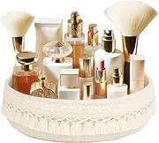Makeup Perfume Holder Organizer Macrame Decorative Woven Rope Basket Boho Decor Cosmetics Desk Storage Baskets, Large Capacity Cosmetic Makeup Storage Organizer for Brush Lipstick Perfume Jewellry
