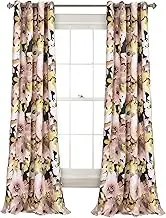 Lush Decor Floral Watercolor Light Filtering Window Curtain Panel Pair, 84" x 52", Navy