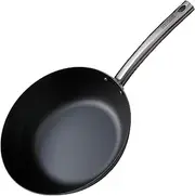 SKOTTSBERG Carbon Steel Wok - Diameter 28 cm - Pre-Fired & PFAS-Free, 2.5 mm Base, Heat & Scratch Resistant - for Induction, Gas, Ceramic, Grill & Oven